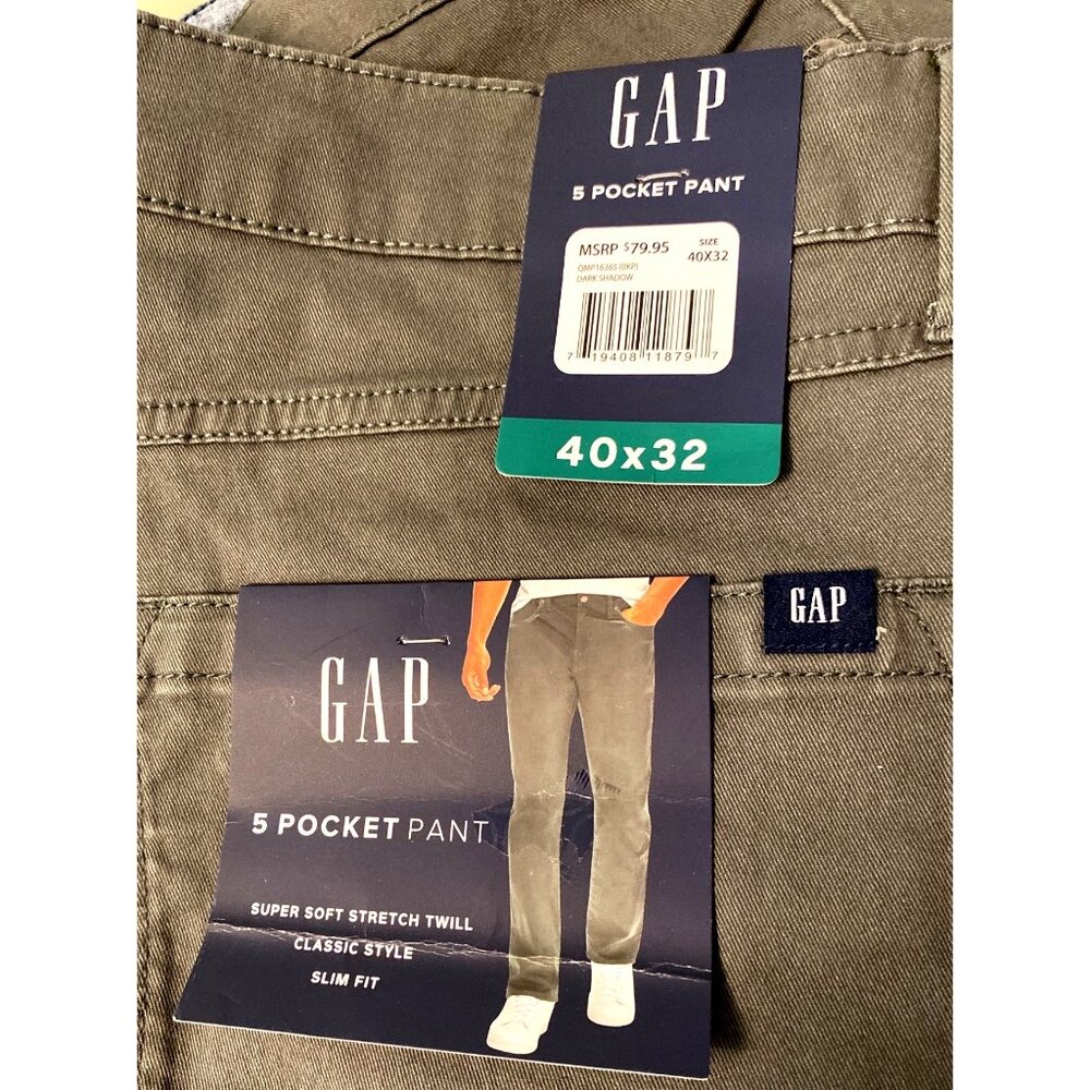 Gap Mens 5-Pocket Slim Fit Stretch Twill Pants 40x32 Classic Style Gray - Picture 4 of 4